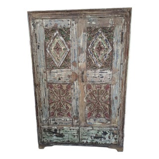 Antique Indian Carved Armoire For Sale