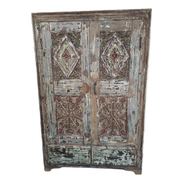 Antique Indian Carved Armoire For Sale