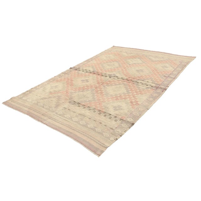 Traditional Mid 20th Century Vintage Faded Embroidered Kilim Rug For Sale - Image 3 of 7