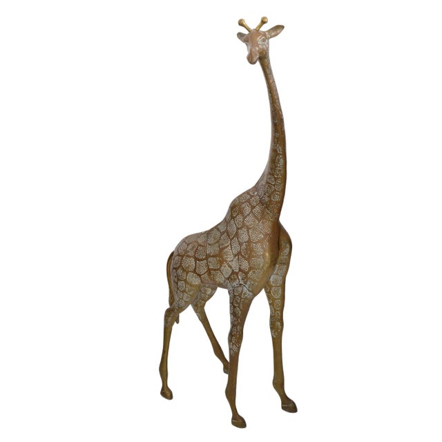 Monumental Mid-Century Modern Hammered Brass & Bronze Giraffe, Animal Sculpture For Sale - Image 12 of 13