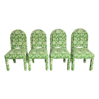 Vintage Green and White Floral Parsons Chairs - Set of 4 For Sale