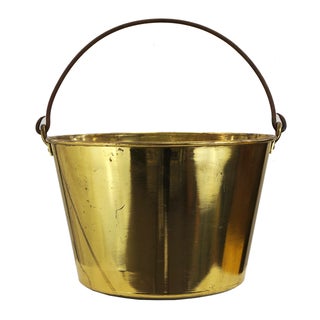 Vintage Brass Bucket with Wrought Iron Handle For Sale