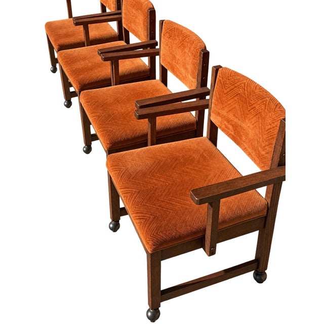 Matching Set of 4; Vintage 1970s Low-Profile Rolling Armchairs manufactured by Bernhardt Furniture Company. Notable...