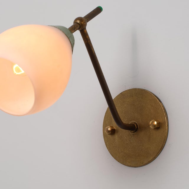 Vintage Italian Green Lacquered Metal and Opaline Glass Sconces, 1950s, Set of 2 For Sale - Image 6 of 9