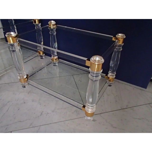 Vintage Acrylic Glass, Brass and Glass Side Tables, Set of 2 For Sale - Image 10 of 18
