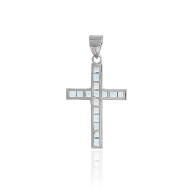 Not Yet Made - Made To Order Handcrafted Modern Style Natural 3.09 Ct Sky Blue Topaz & Sterling Silver Cross Pendant For Sale - Image 5 of 12