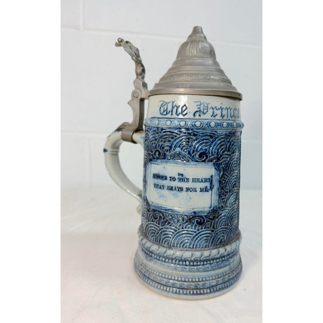 1910s Antique Whites Utica Stoneware Pottery "Prince of Pilsen" Pewter Lidded Stein For Sale - Image 5 of 12