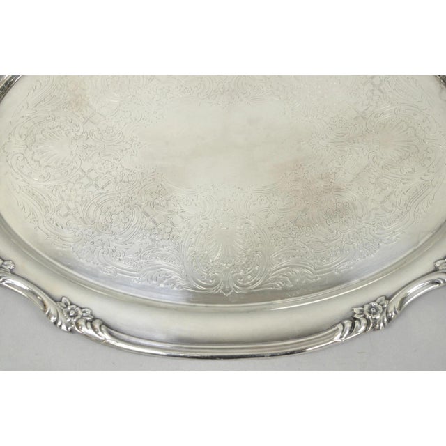 Mid 20th Century Vintage Reed & Barton 1820 Victorian Silver Plated Oval Serving Platter Bar Tray For Sale - Image 5 of 16