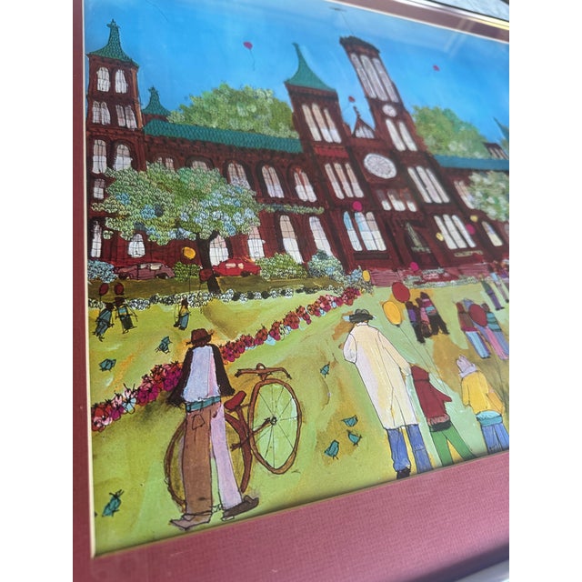 Red Large Framed Colorful Illustrated Artwork of Smithsonian by Susan Pear Meisel, 1970s For Sale - Image 8 of 12
