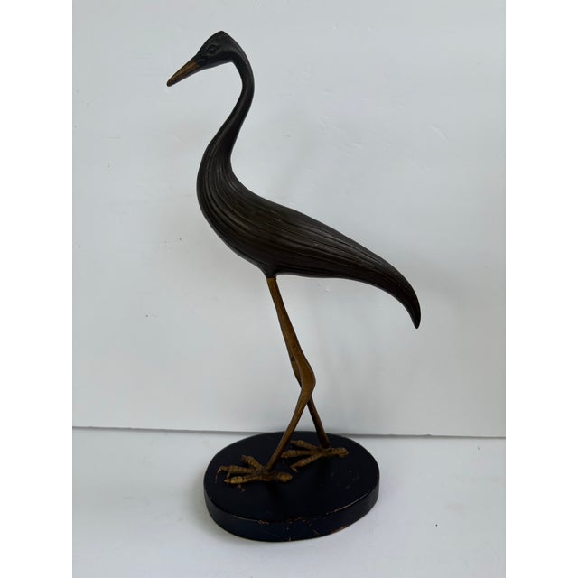 Vintage Korean Black and Gold Heron Sculpture on Oval Base, 13” For Sale In Orlando - Image 6 of 11