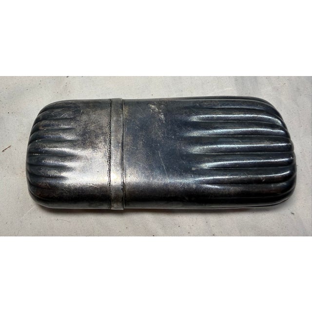 Antique 19th Century Silver-Plate Ribbed 2 Piece Cigarette Cigar Vesta Case Box For Sale - Image 9 of 11