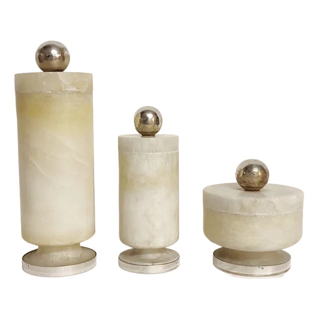 Marble and Metal Jars, Spain, 1970s, Set of 3 For Sale