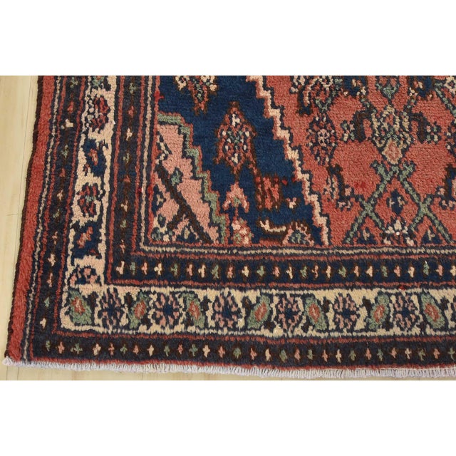 Hamedan Runner 3’7” X 9’6” Pink Wool Semi-Antique Tribal Hand-Knotted Rug For Sale - Image 12 of 15