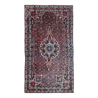 Vintage Persian Bidjar Gallery Rug, Hand-Knotted Wool, Geometric Medallion Pattern, Red & Navy, 5’ X 9’ For Sale