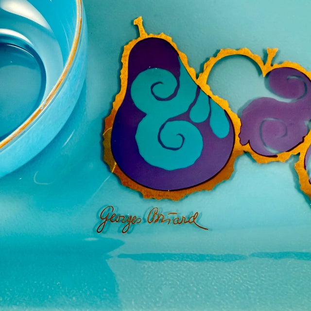 Georges Briard Peacock Blue Pageant Fruit Glass Tray & Dip Bowl For Sale - Image 10 of 15