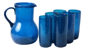 Blue Bubble Glass Pitcher with Tumblers, 1950s, Set of 7