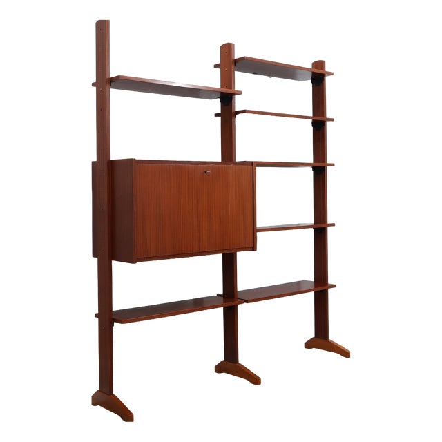 Teak Modular Wall Unit with Drop-Front Bar, 1950s For Sale
