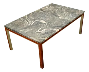 Mid Century Modern Coffee Table Rectangular Marble Rosewood Metal Steel Stone