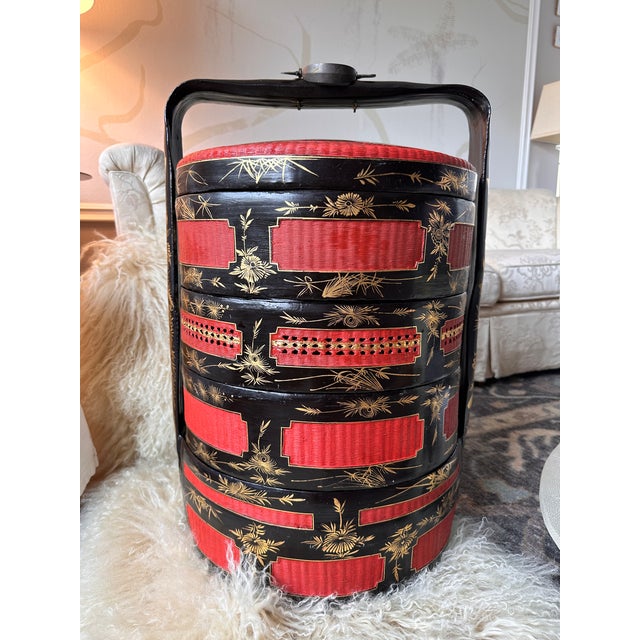 Antique Hand-Woven Chinese Wedding Basket With Lacquered Layers For Sale - Image 11 of 18