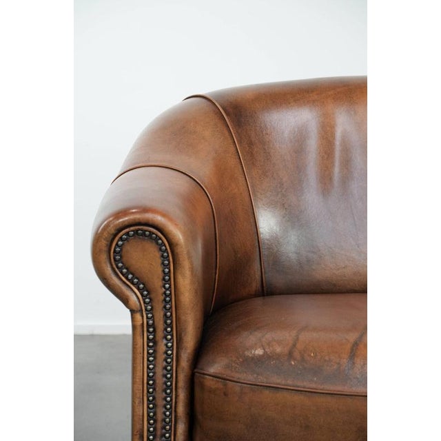 Vintage 2-Seater Club Sofa in Sheepskin with Decorative Nails For Sale - Image 11 of 17