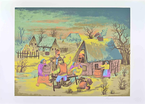 Mijo Kovacic, Selo (Village Gathering), Screenprint, 1980s