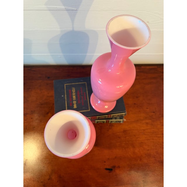 Mid 19th Century Matching Pair of Pink Bristol Glass Vases, 1860s For Sale - Image 5 of 6