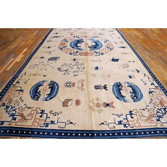 Chinese 1850s White Cream Medallion Handknotted Antique Chinese Ningxia Rug 8' 2" X 17' 6" Wool Carpet For Sale - Image 3 of 6