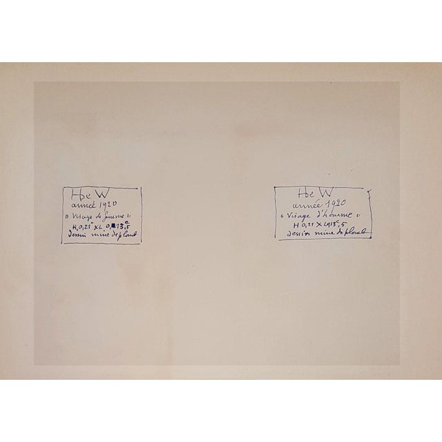 Woman's Face and the Face of Man Drawing by Henry de Waroquier, 1920, Set of 2, in Good conditions. Designed 1920 to 1949