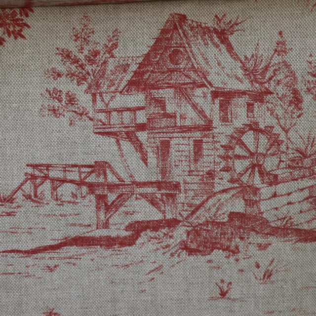 Queen Anne Style Wingback Armchair in Red Toile De Jouy For Sale In San Francisco - Image 6 of 14