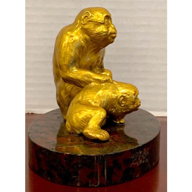 Early 20th Century Early 20th Century French Gilt Bronze Sculpture of Seated Monkeys For Sale - Image 5 of 9
