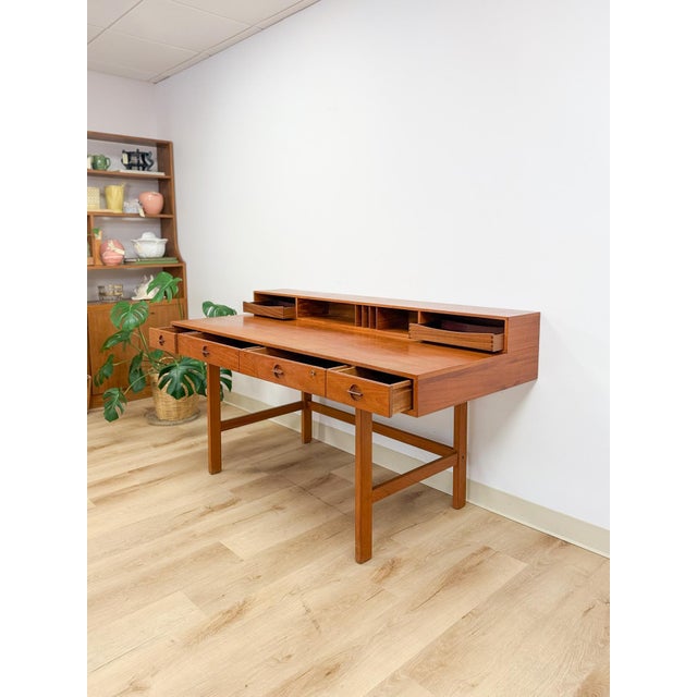 Wood Peter Lovig Nielsen MCM Desk Folding Top Shelving Rare Danish Modern Office Desk For Sale - Image 7 of 16
