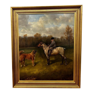Equestrian Oil Painting Francis James Fry Wearing Bowler Hat Aged 5 Riding Pony With Attendant Dog by John Alfred Wheeler