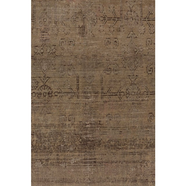 Mid-Century Modern Antique Distressed Khotan Runner With Geometric Motifs in Brown - Rug & Kilim For Sale - Image 3 of 10