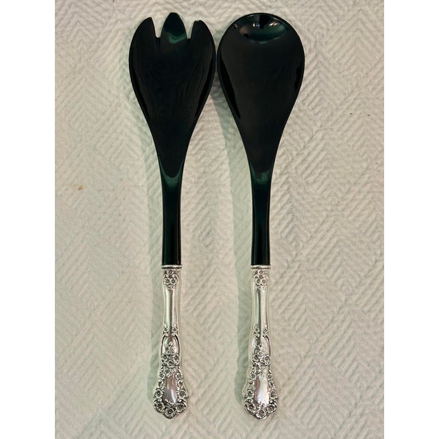 1950s Vintage Gorham Sterling Silver “Buttercup” Hostess Salad Serving Set - Fork and Spoon For Sale - Image 5 of 8