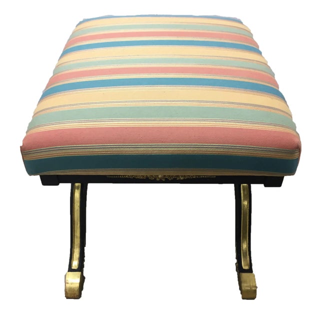 1920s 1920s Vintage Hollywood Regency Painted X-Base Stool | Ottoman For Sale - Image 5 of 6