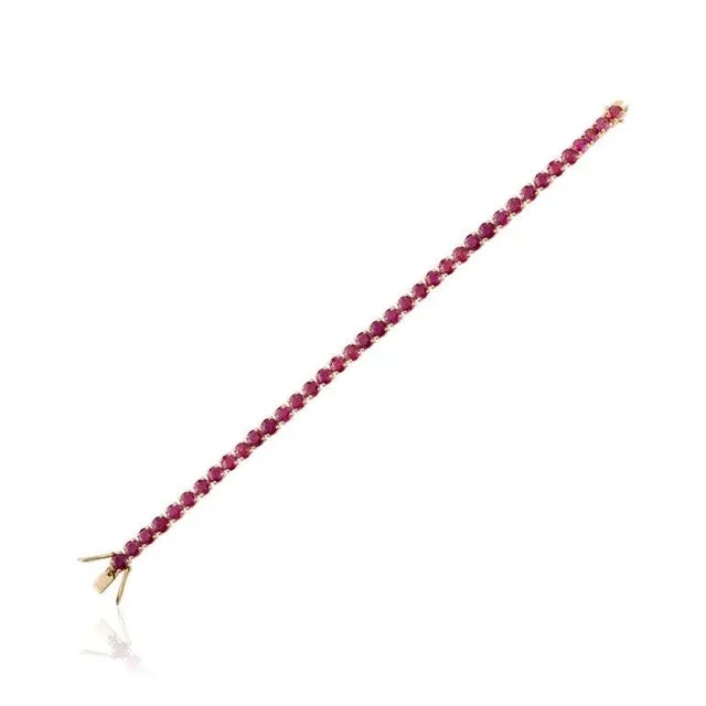 Metal 13.03 Ctw Natural Round Cut Ruby Tennis Bracelet for Women For Sale - Image 7 of 10