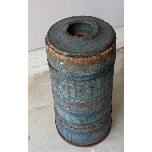 19thc Blue Painted Butter Churn From Pa For Sale - Image 4 of 8