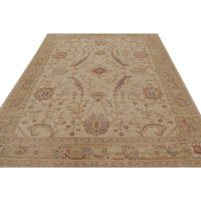 Traditional Rug & Kilim’s Distressed Style Rug in Beige-Brown and Green Geometric Patterns For Sale - Image 3 of 7
