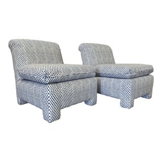 Upholstered Sister Parish Burmese Slipper Chairs For Sale