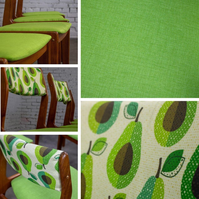 1970’s Scandinavian Modern Dining Chairs by D Scan W/ Teak Frames & Avocado Fabric Set of 4 For Sale - Image 17 of 18
