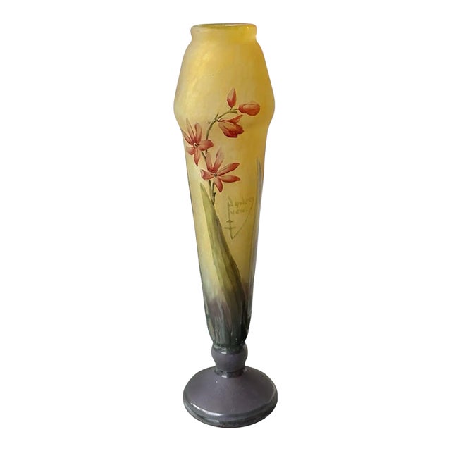 Antique Daum Nancy Art Nouveau Cameo Glass Vase W Flowers For Sale