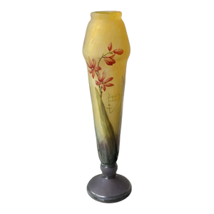 Antique Daum Nancy Art Nouveau Cameo Glass Vase W Flowers