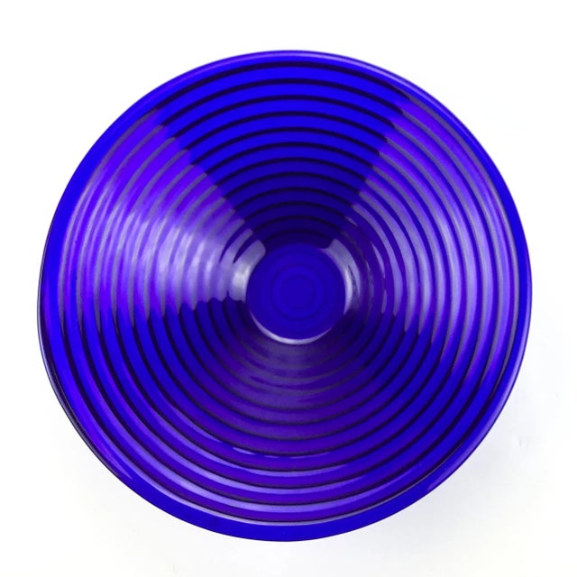 Art Deco Cobalt Blue Ribbed Glass Serving Bowl For Sale In Portland, ME - Image 6 of 10