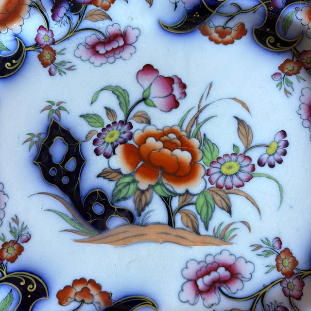 Farmhouse Antique English Ironstone Imari Platter, “Smyrna” Pattern, Hand-Painted For Sale - Image 3 of 17