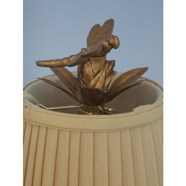 Regency Style Pair of Black & Gold Tall Table Lamps W. Dragonflies For Sale - Image 4 of 13