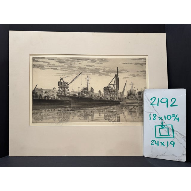 Wood John Taylor Arms Wwii Navy Series Etching Destroyers in Wet Basin Federal Shipbuilding South Kearny For Sale - Image 7 of 7