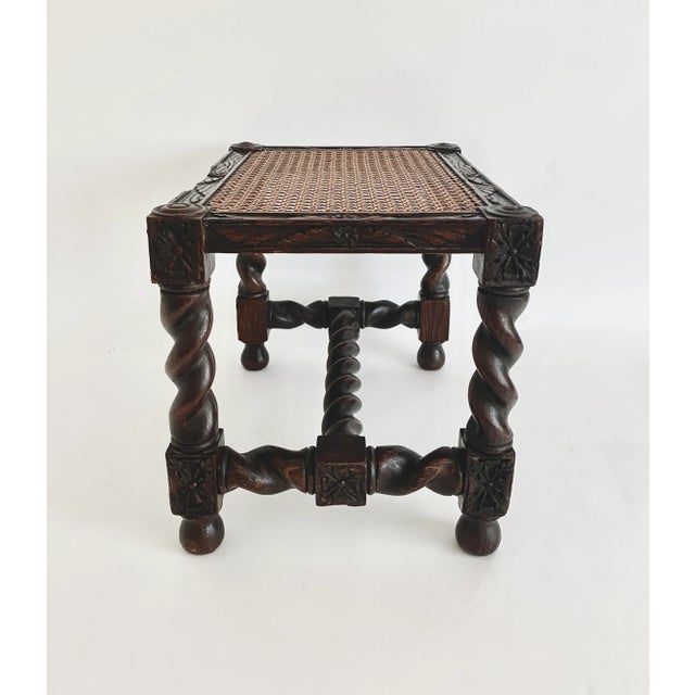 Brown Early 20th C Jacobean Style Barley Twist Footstool W/ Cane Seat For Sale - Image 8 of 9