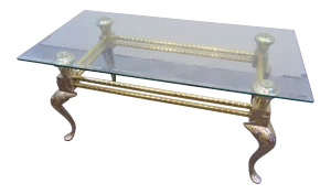 Mid Century Engraved Brass & Glass Coffee Table