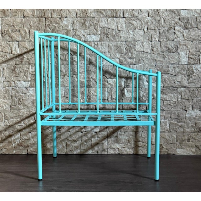 Early 21st Century Wrought Iron Turquoise Lounge Chair for Outdoor with Grid Seat For Sale - Image 5 of 18