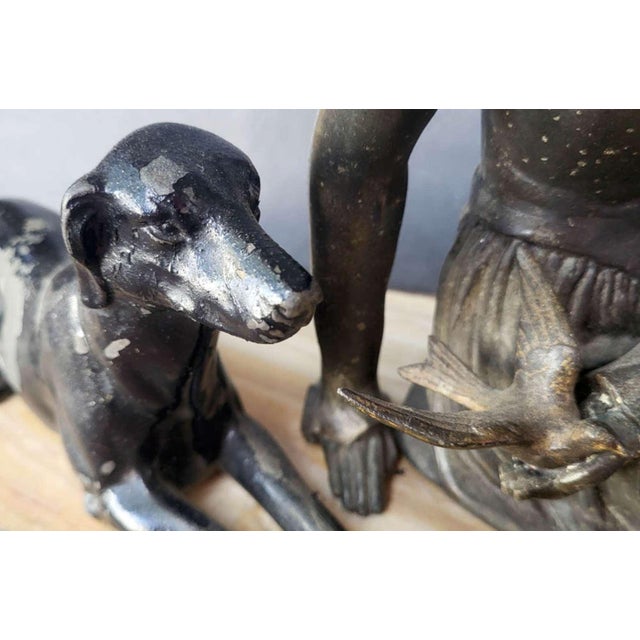 1920s 1920s Art Deco Period Statue Woman and Dog on Marble Base For Sale - Image 5 of 12